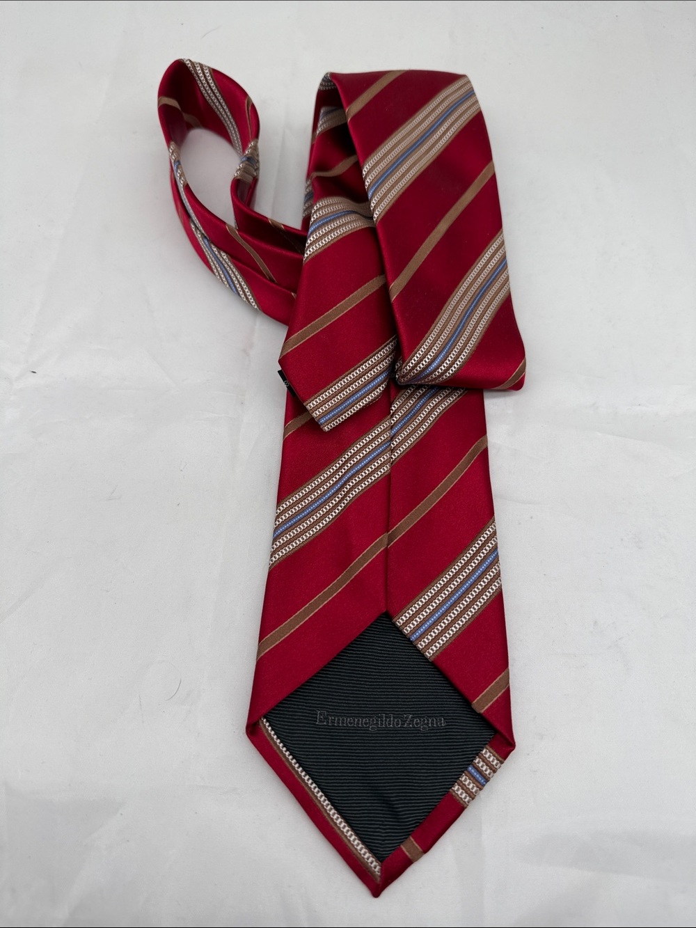 Ermenegildo Zegna Burgundy Red Striped Silk Tie
